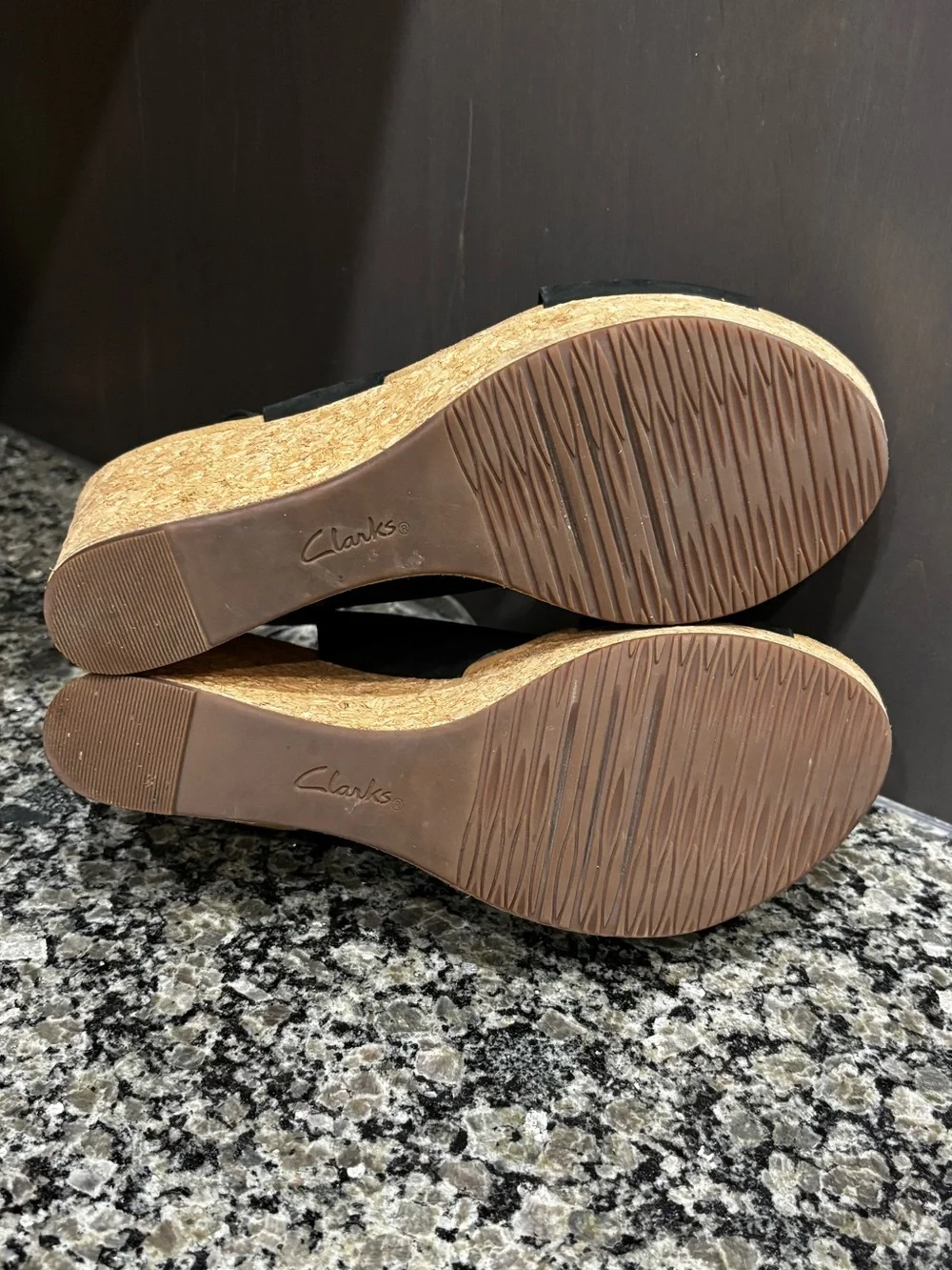 Clarks Collection Annadel Eirwyn Black Nubuck Platform Cork Wedge Heels Size 7